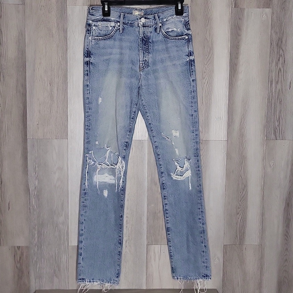 MOTHER Womens 25 Mystical Jeans‎ Distressed Denim Raw Hem Grunge Edgy Button Fly
